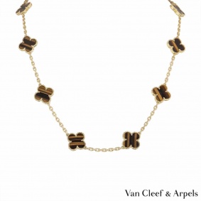 Van Cleef & Arpels Yellow Gold Tiger Eye Vintage Alhambra Necklace VCARD40700